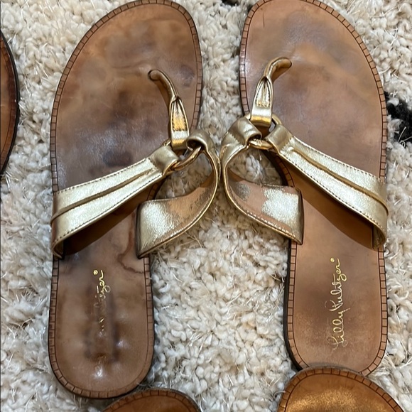 Lilly Pulitzer Pink and Gold Sandals with Bow Detail - Picture 3 of 7